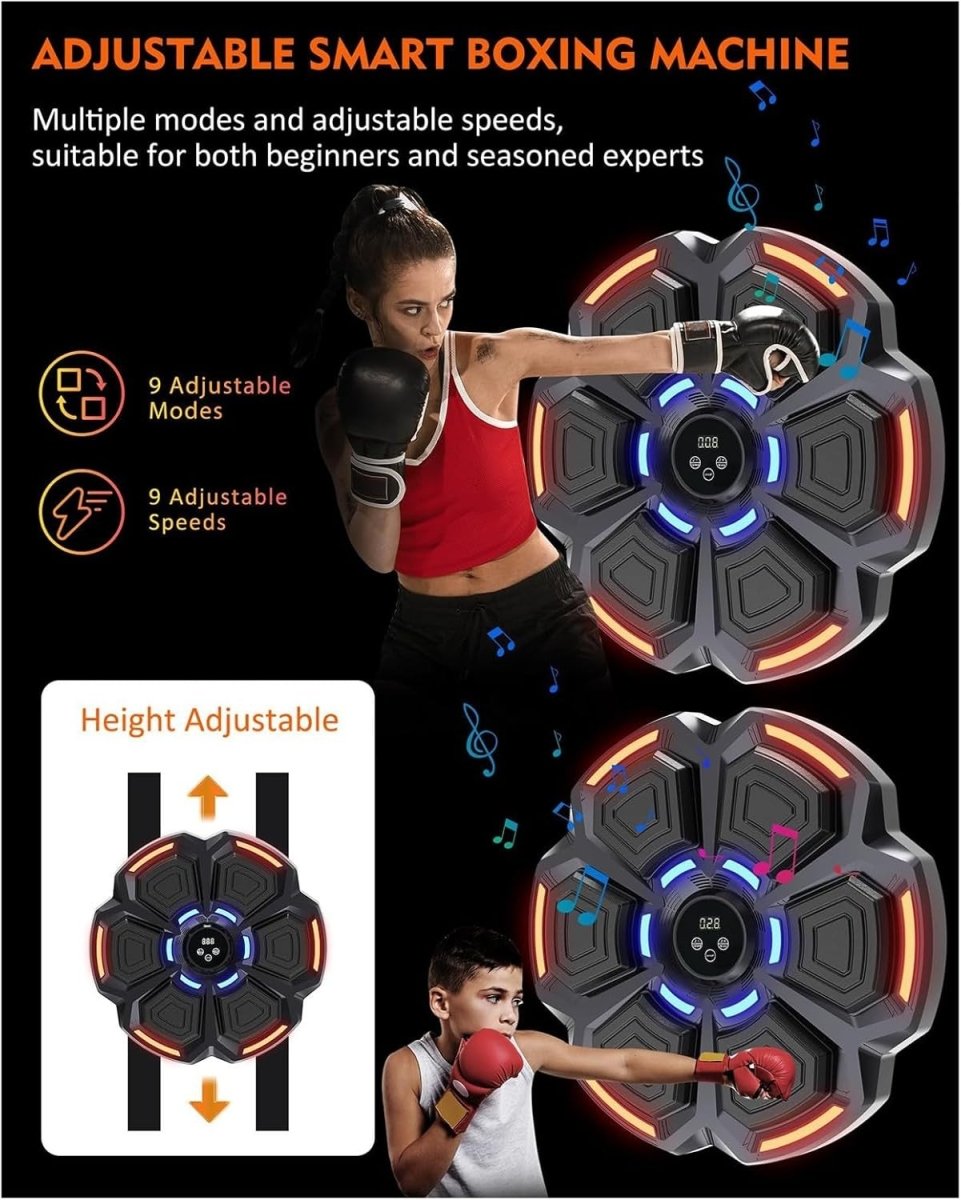 Black Music Boxing Machine Orange LED Bluetooth Wall Punch Trainer 9 Modes - Kwikley