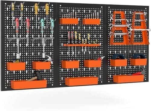 Black + Orange Wall - Mount Pegboard Kit 3 Boards with 26 Tool Accessories - Kwikley