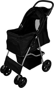 Black Pet Stroller Pushchair Foldable Dog Cat Pram 15kg with Brakes - Kwikley