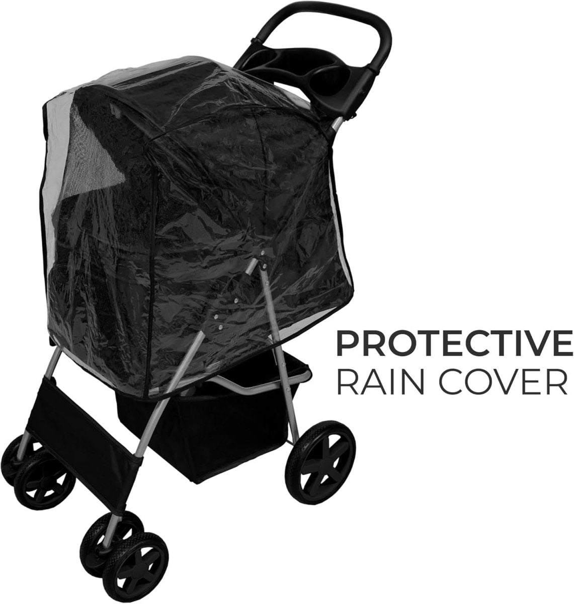 Black Pet Stroller Pushchair Foldable Dog Cat Pram 15kg with Brakes - Kwikley