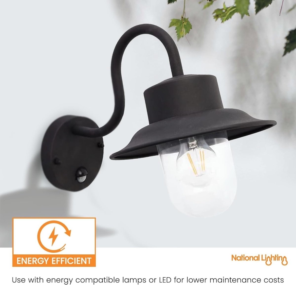 Black PIR Motion Sensor Outdoor Wall Light IP44 Garden Lantern - Kwikley