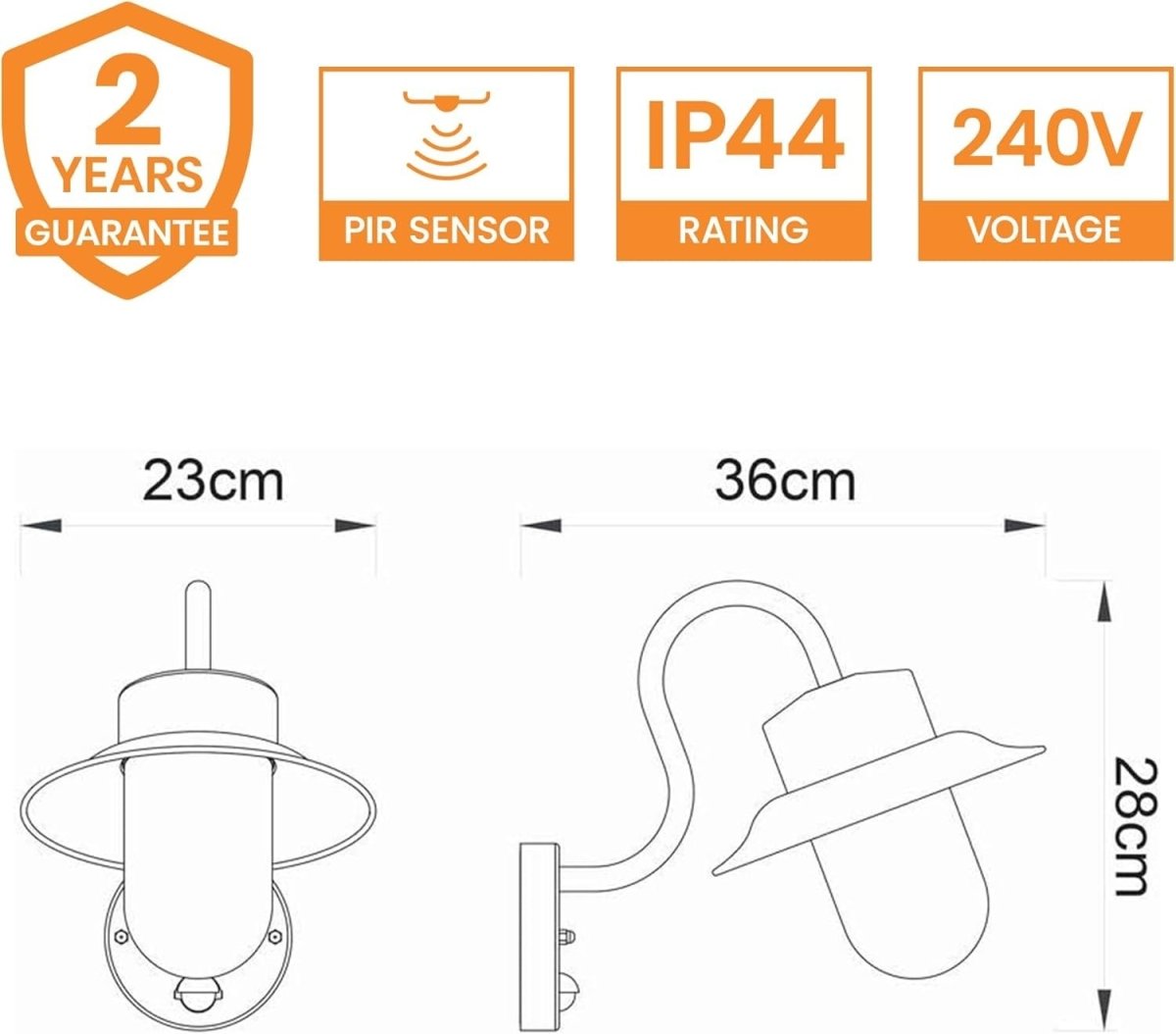 Black PIR Motion Sensor Outdoor Wall Light IP44 Garden Lantern - Kwikley