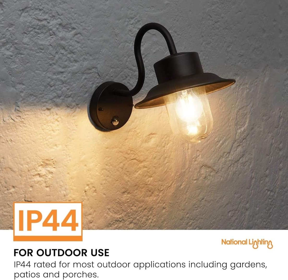 Black PIR Motion Sensor Outdoor Wall Light IP44 Garden Lantern - Kwikley