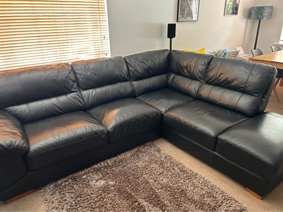 Black Puffy Luxe Leather L - Shape Sofa Corner Sofa (PTP) - Kwikley