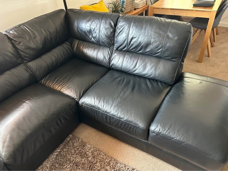 Black Puffy Luxe Leather L - Shape Sofa Corner Sofa (PTP) - Kwikley