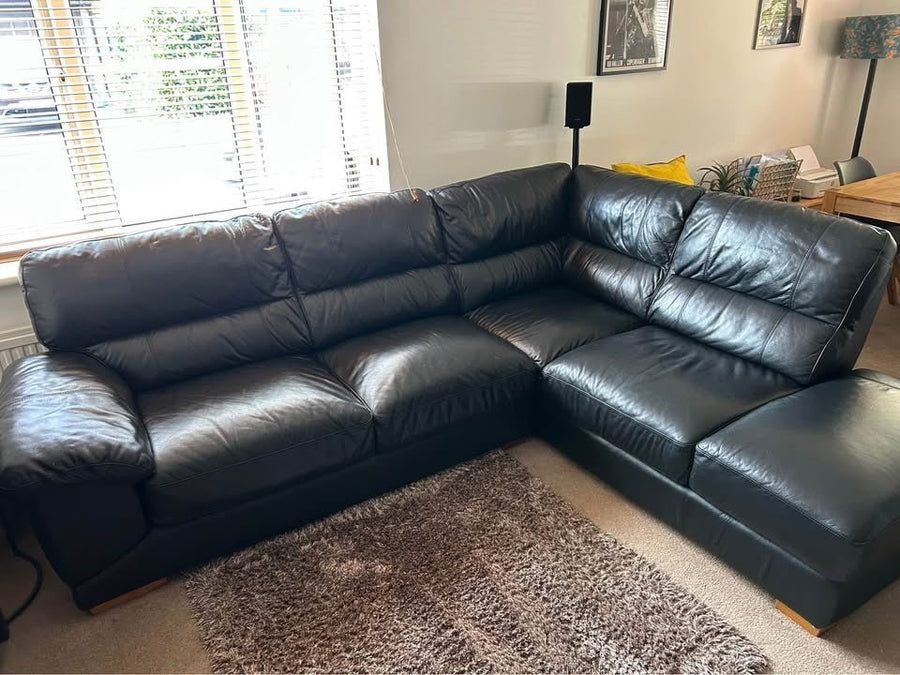 Black Puffy Luxe Leather L - Shape Sofa Corner Sofa (PTP) - Kwikley