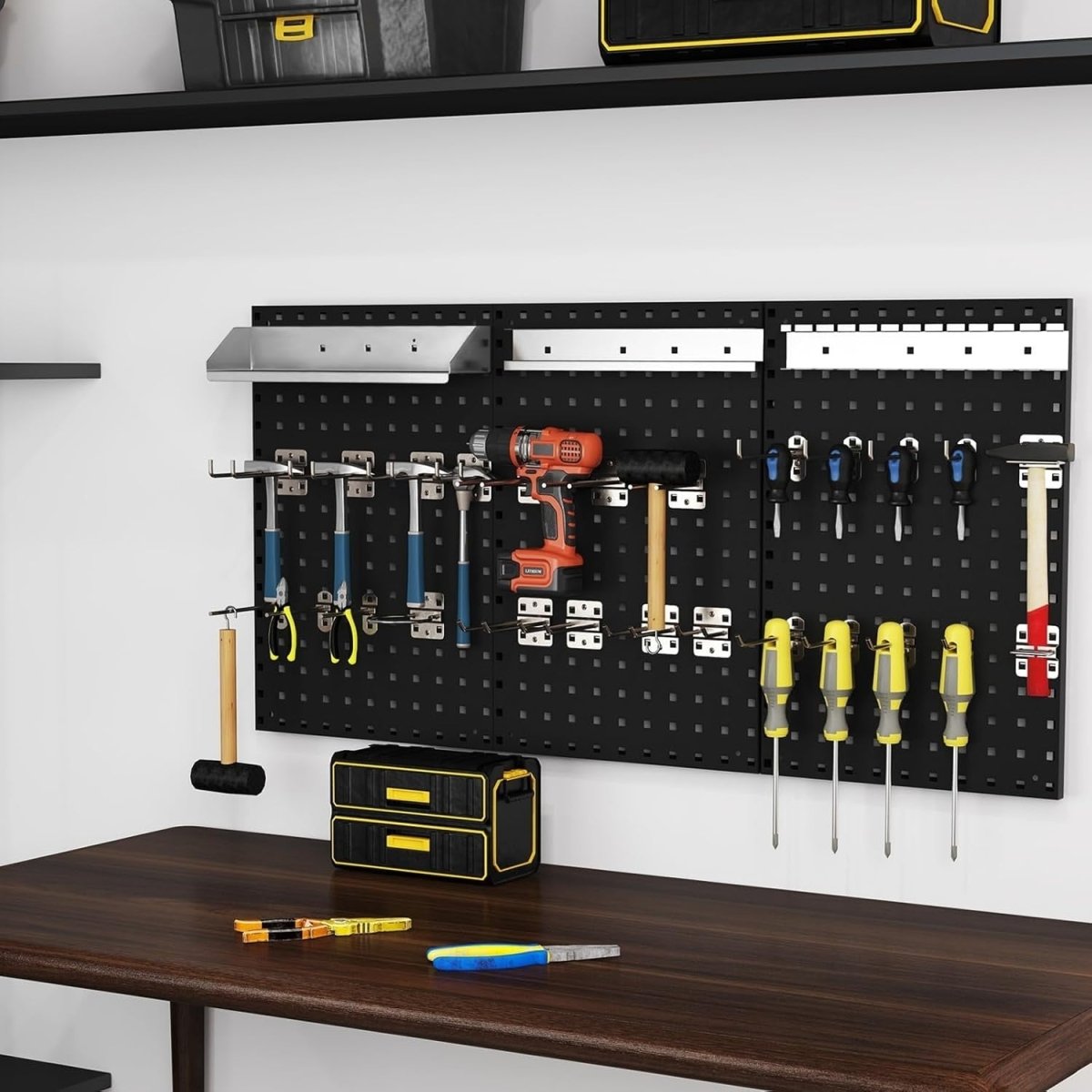 Black & Red Wall - Mount Pegboard Kit 3 Boards with 28 Tool Accessories - Kwikley