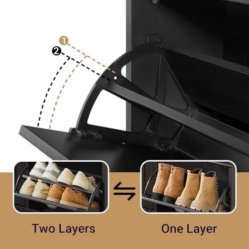 Black Shoe Storage Bench with Padded Seat & 2 Flip - Drawers – Hallway Rack - Kwikley