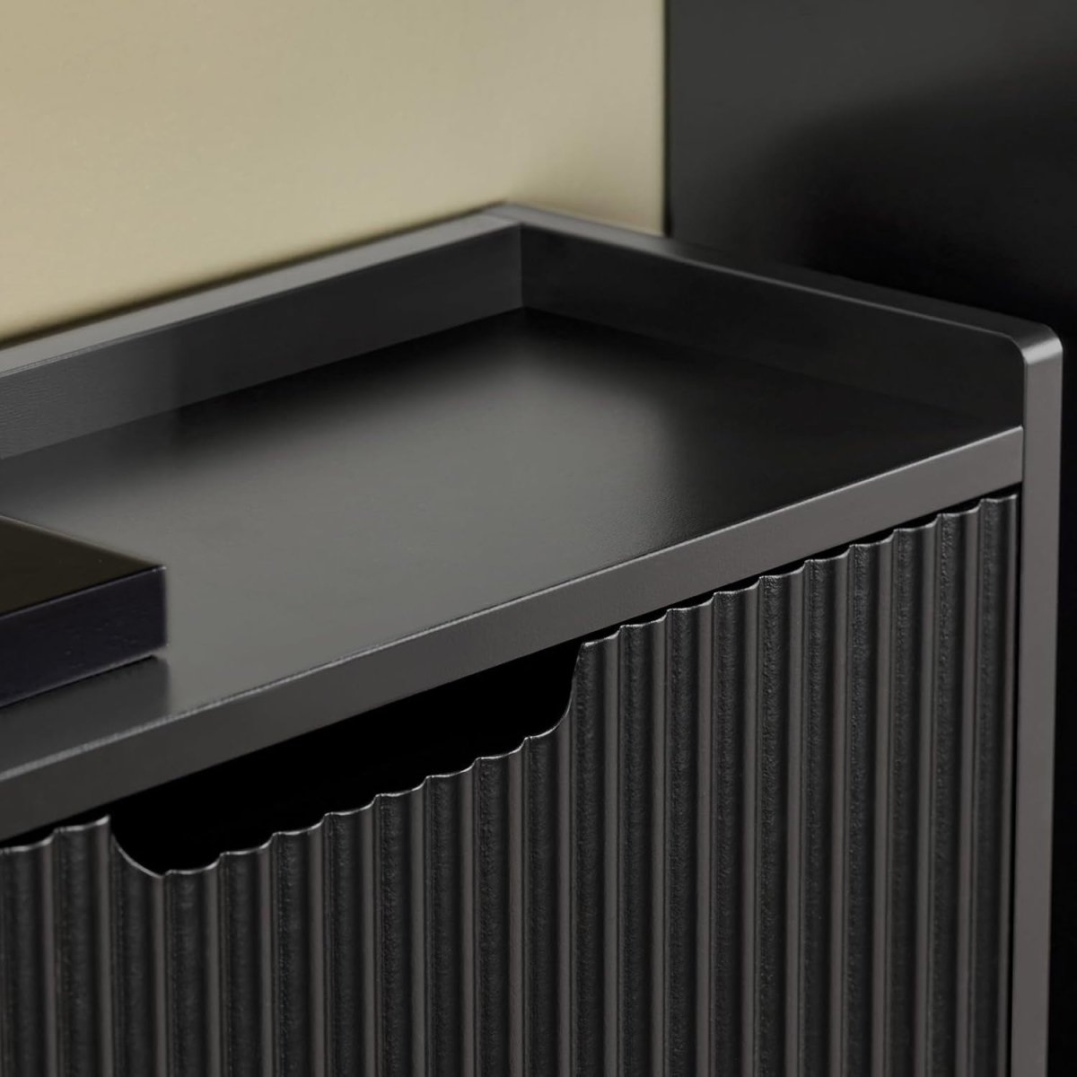Black Slim Shoe Cabinet 3 Flip Drawers Narrow Hallway Storage Unit 130cm - Kwikley