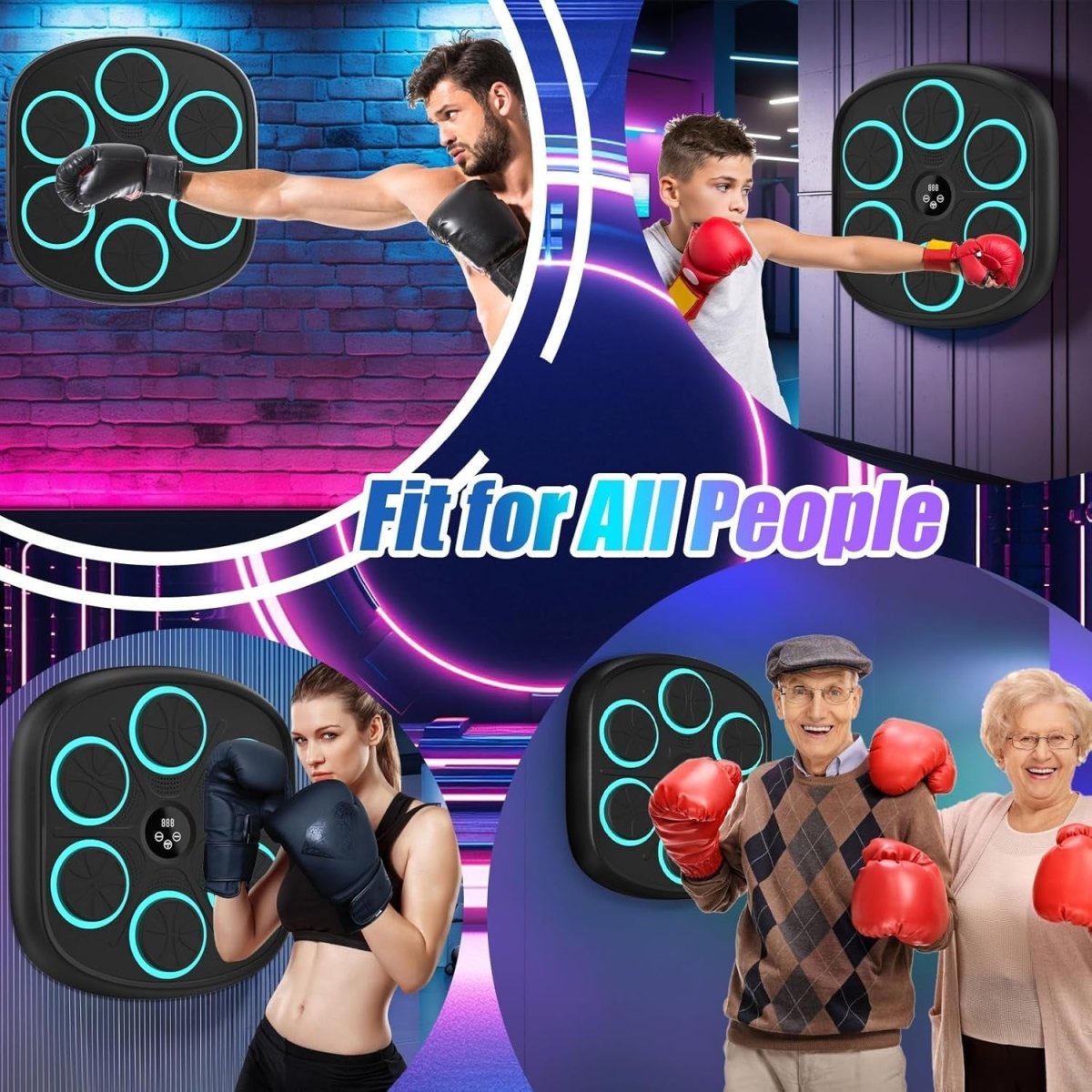 Black Smart Music Boxing Machine Teal LED Wall Punch Trainer with Gloves - Kwikley