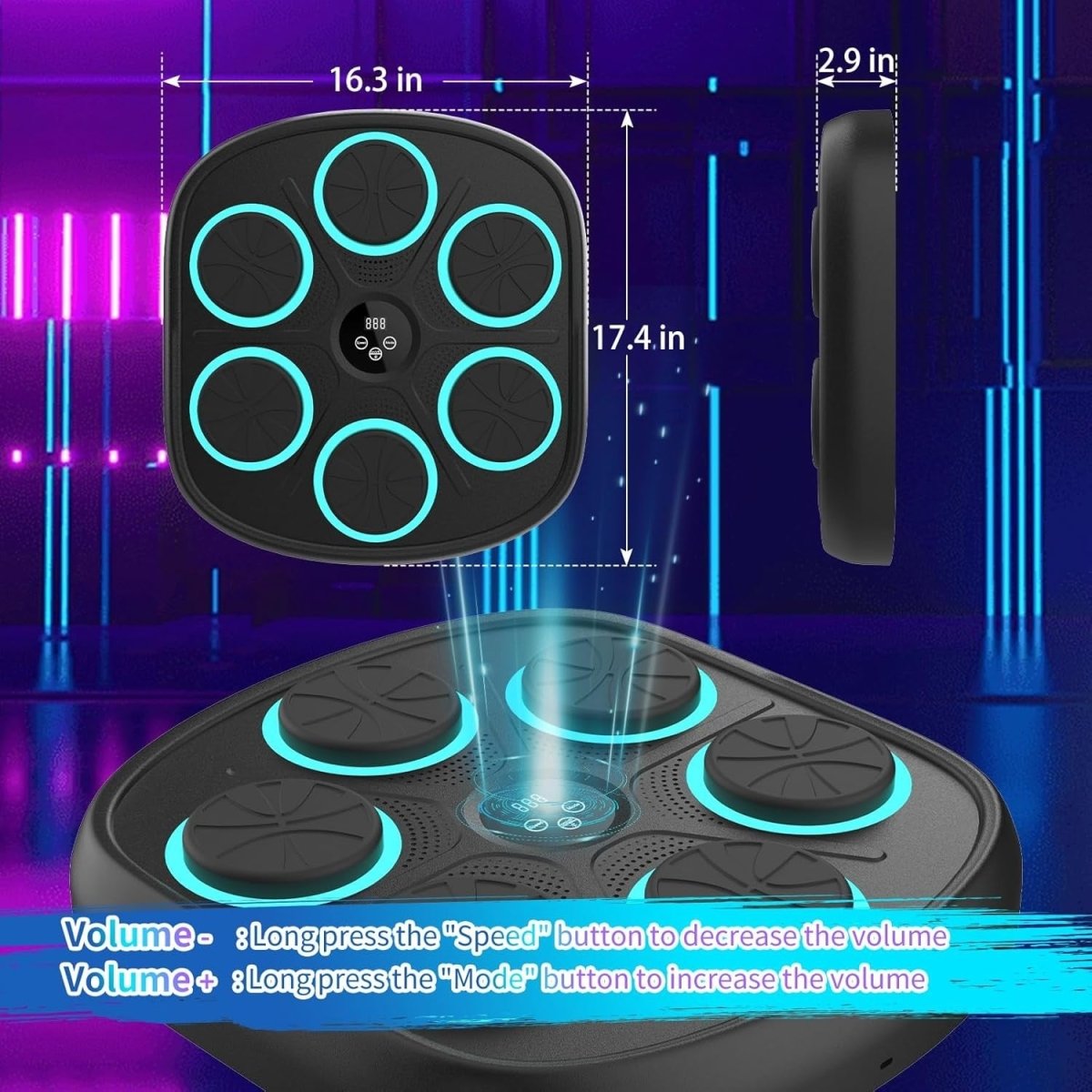 Black Smart Music Boxing Machine Teal LED Wall Punch Trainer with Gloves - Kwikley