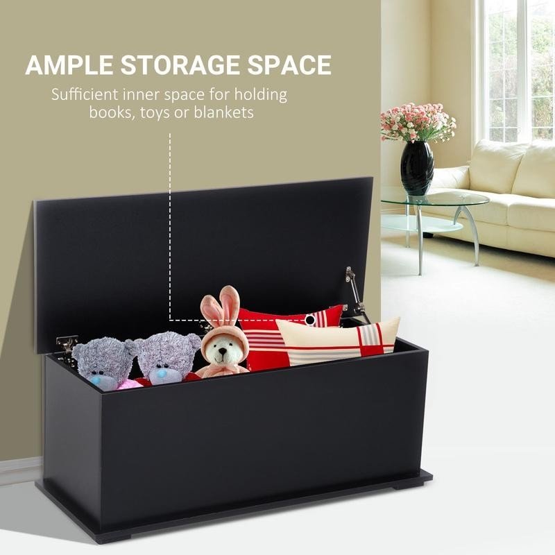 Black Storage Ottoman Chest Trunk Bench Box Toy 100cm Lid - Kwikley