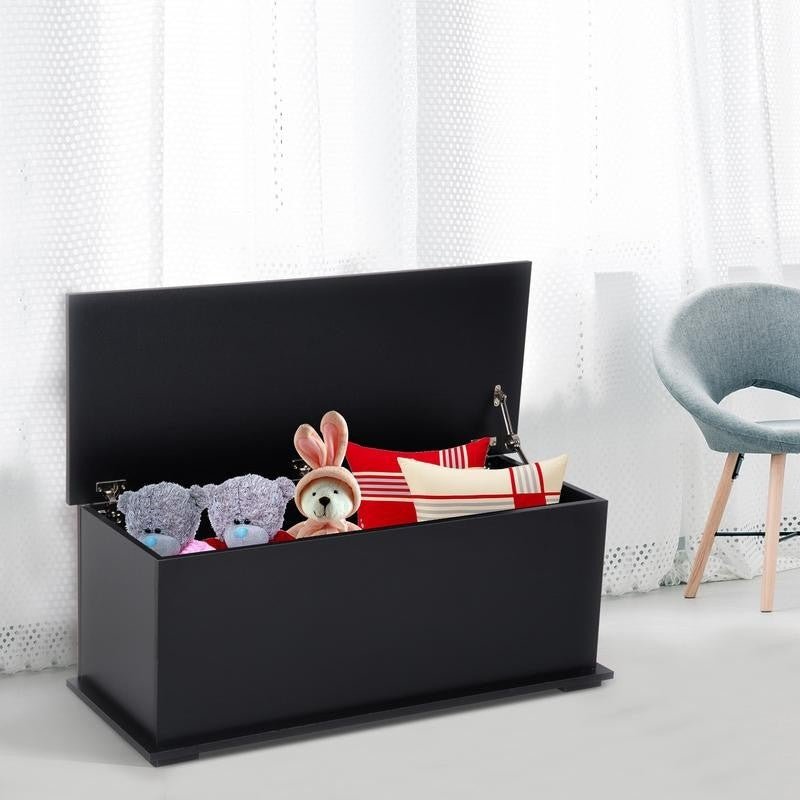 Black Storage Ottoman Chest Trunk Bench Box Toy 100cm Lid - Kwikley