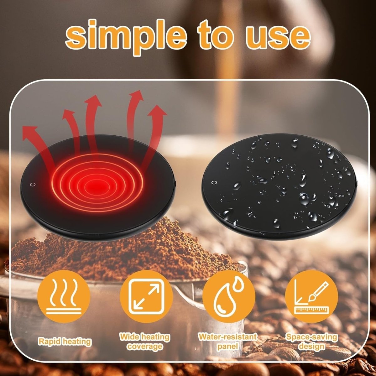 Black USB Coffee Mug Warmer 55°C Heated Desk Cup Plate 8H Auto Off - Kwikley