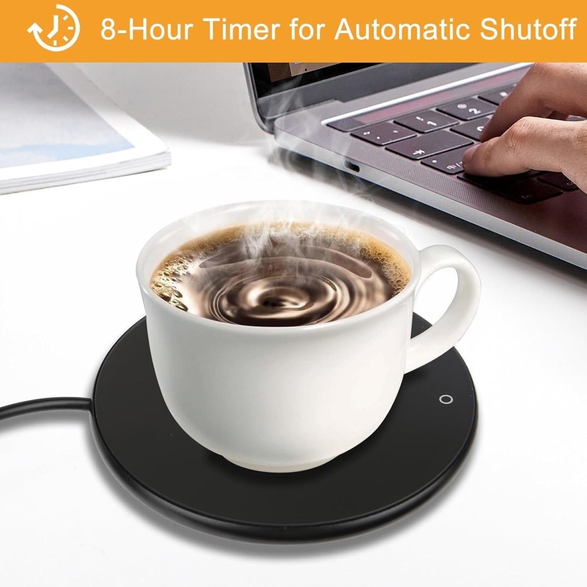 Black USB Coffee Mug Warmer 55°C Heated Desk Cup Plate 8H Auto Off - Kwikley