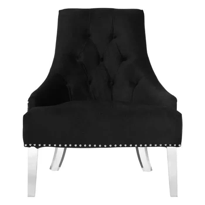 Black Velvet Accent Chair Acrylic Legs Tufted Studded Lounge Seat - Kwikley