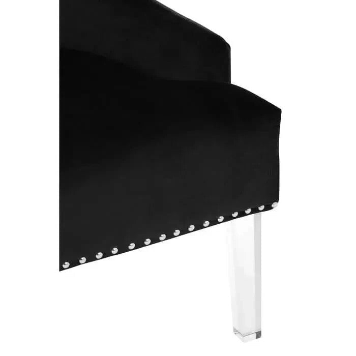 Black Velvet Accent Chair Acrylic Legs Tufted Studded Lounge Seat - Kwikley