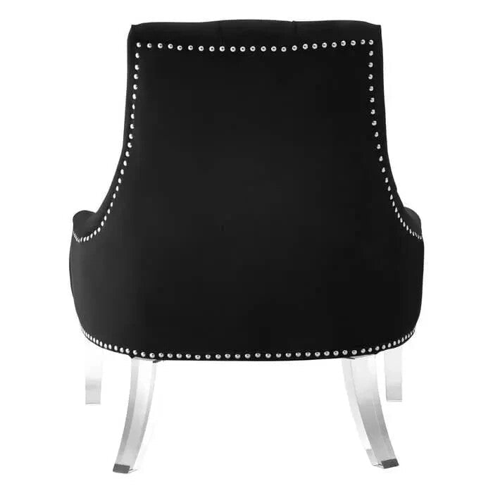Black Velvet Accent Chair Acrylic Legs Tufted Studded Lounge Seat - Kwikley