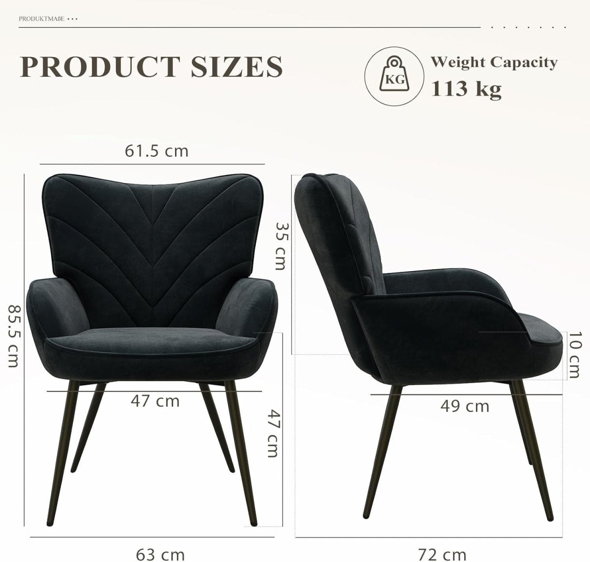 Black Velvet Accent Chair Armchair with Metal Legs Wide Seat - Kwikley