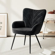 Black Velvet Accent Chair Armchair with Metal Legs Wide Seat - Kwikley