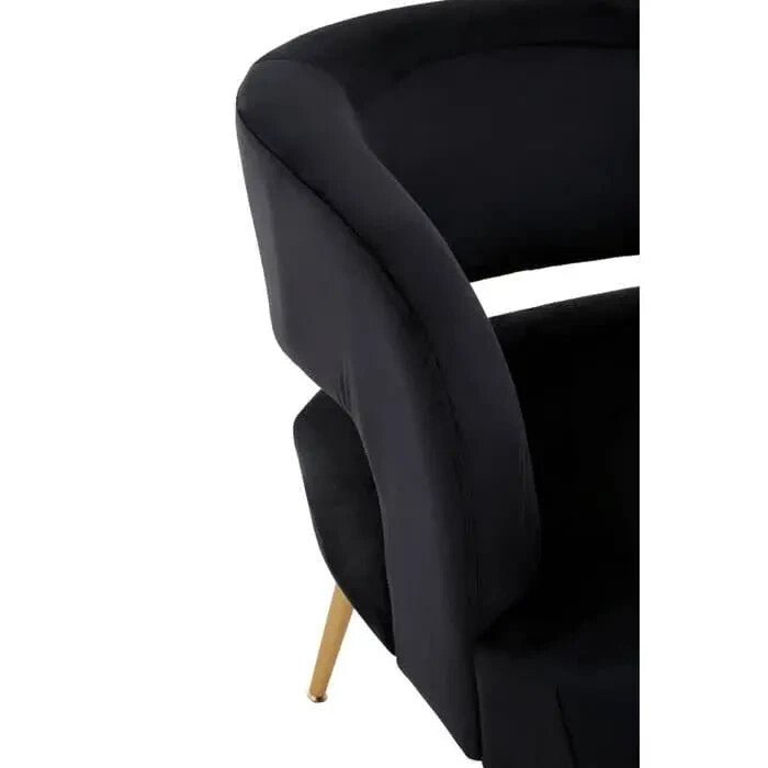 Black Velvet Accent Chair Gold Legs Modern Cut-Out Armchair Lounge Seat - Kwikley