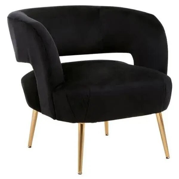 Black Velvet Accent Chair Gold Legs Modern Cut-Out Armchair Lounge Seat - Kwikley