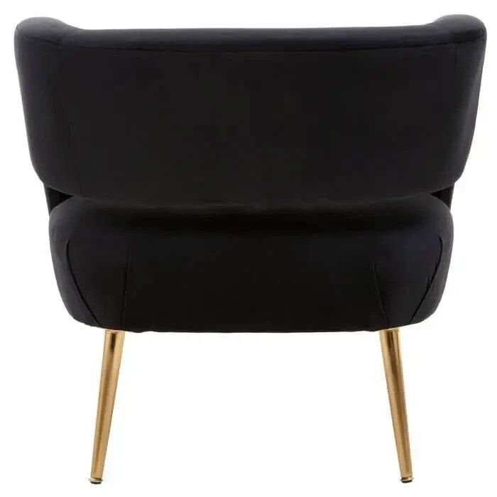 Black Velvet Accent Chair Gold Legs Modern Cut-Out Armchair Lounge Seat - Kwikley