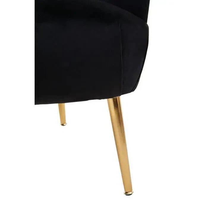 Black Velvet Accent Chair Gold Legs Modern Cut-Out Armchair Lounge Seat - Kwikley