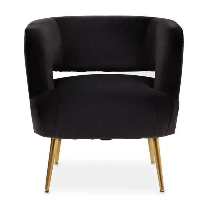 Black Velvet Accent Chair Gold Legs Modern Cut-Out Armchair Lounge Seat - Kwikley