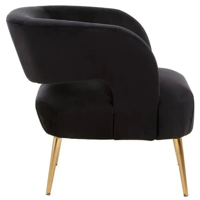 Black Velvet Accent Chair Gold Legs Modern Cut-Out Armchair Lounge Seat - Kwikley