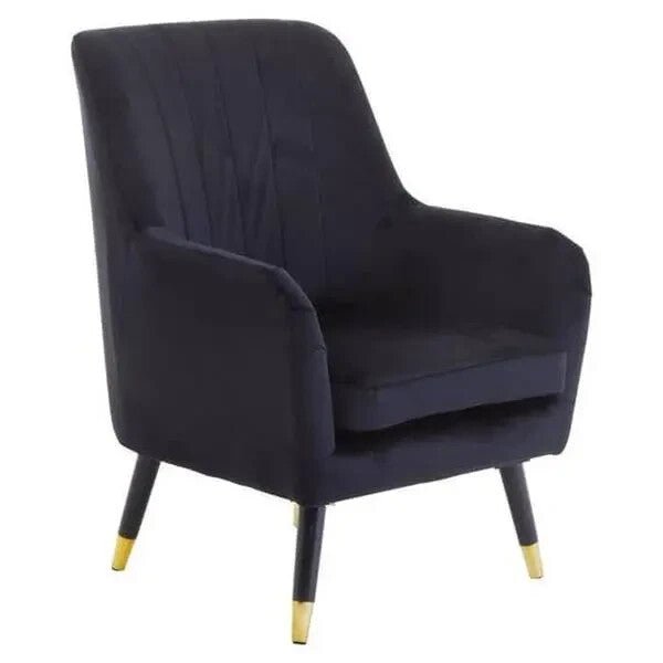 Black Velvet Accent Chair Gold Tip Legs Armchair Lounge Modern Channel Back - Kwikley