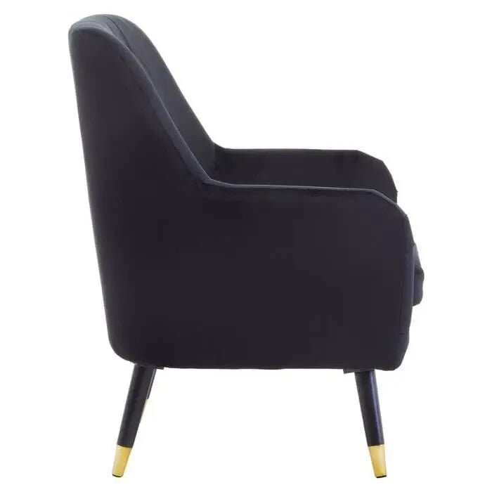 Black Velvet Accent Chair Gold Tip Legs Armchair Lounge Modern Channel Back - Kwikley