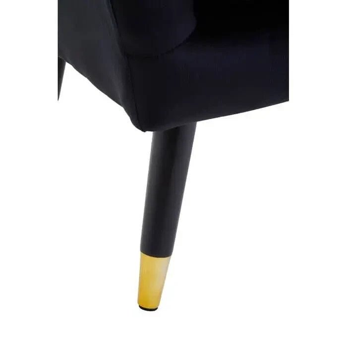 Black Velvet Accent Chair Gold Tip Legs Armchair Lounge Modern Channel Back - Kwikley