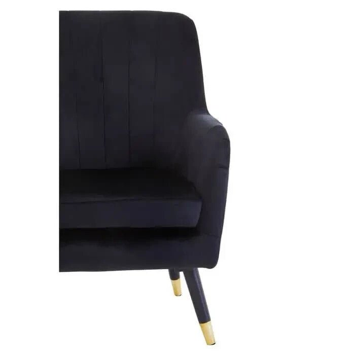 Black Velvet Accent Chair Gold Tip Legs Armchair Lounge Modern Channel Back - Kwikley