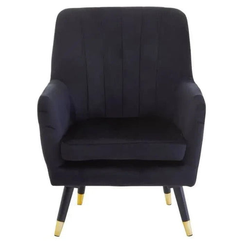 Black Velvet Accent Chair Gold Tip Legs Armchair Lounge Modern Channel Back - Kwikley