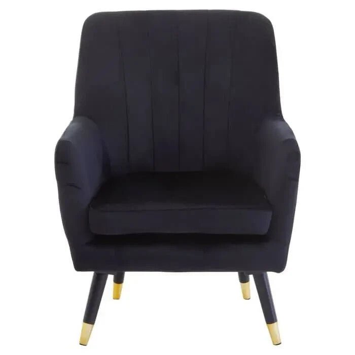 Black Velvet Accent Chair Gold Tip Legs Armchair Lounge Modern Channel Back - Kwikley