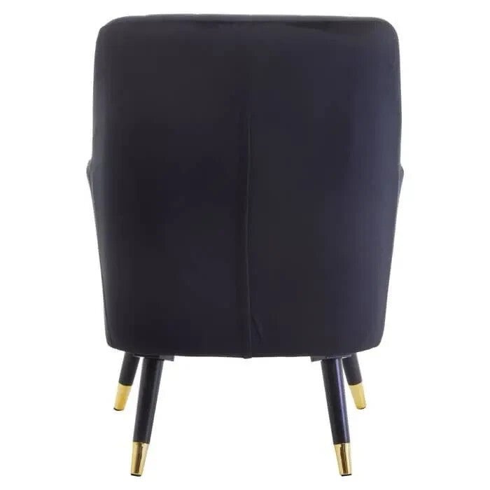 Black Velvet Accent Chair Gold Tip Legs Armchair Lounge Modern Channel Back - Kwikley