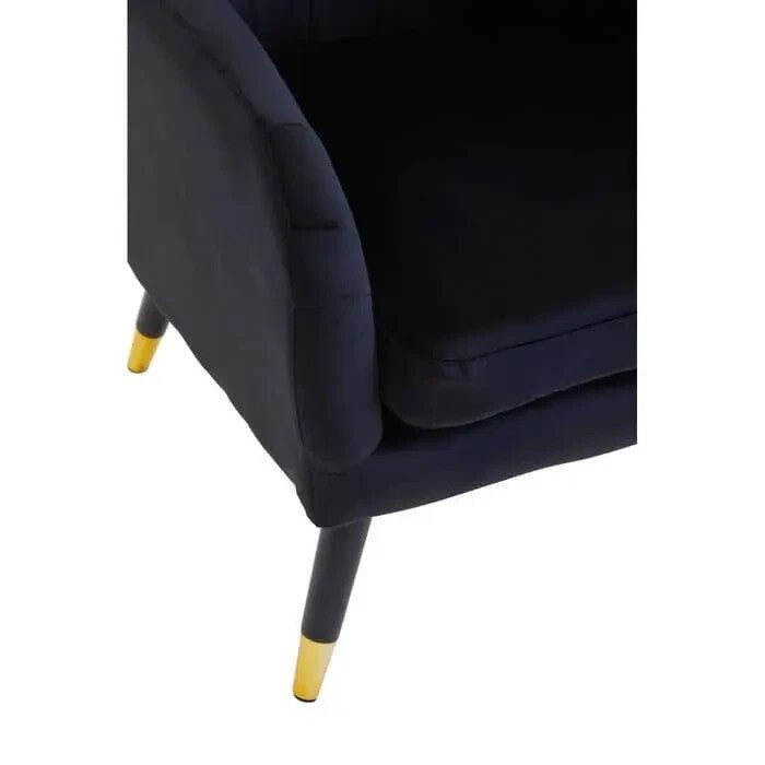 Black Velvet Accent Chair Gold Tip Legs Armchair Lounge Modern Channel Back - Kwikley