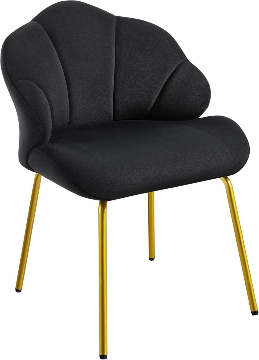 Black Velvet Accent Chair Shell Back Vanity Chair Gold Legs - Kwikley