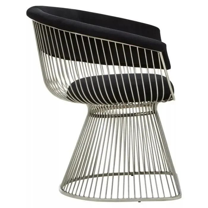 Black Velvet Accent Chair Silver Frame Retro Modern Art Deco Lounge - Kwikley