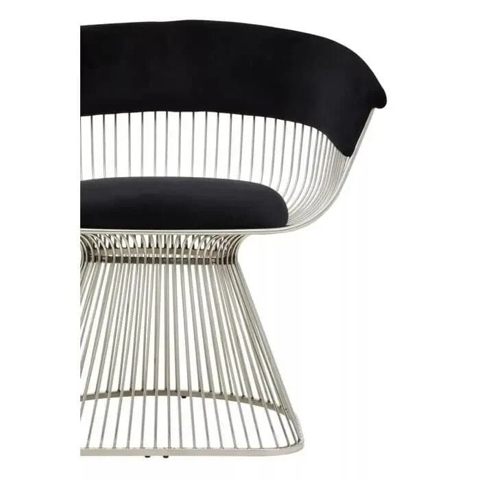 Black Velvet Accent Chair Silver Frame Retro Modern Art Deco Lounge - Kwikley