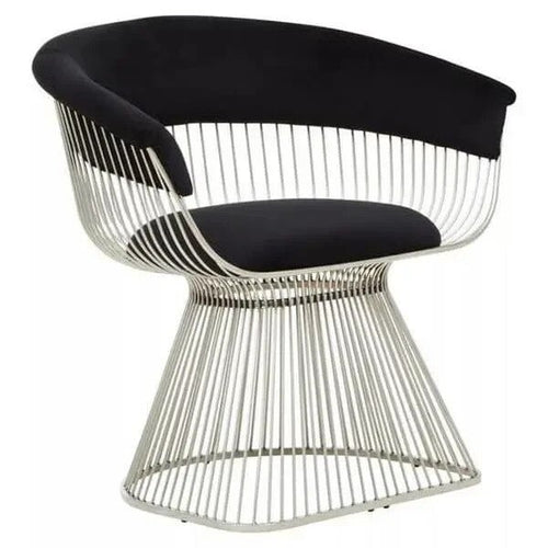 Black Velvet Accent Chair Silver Frame Retro Modern Art Deco Lounge - Kwikley