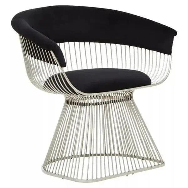 Black Velvet Accent Chair Silver Frame Retro Modern Art Deco Lounge - Kwikley