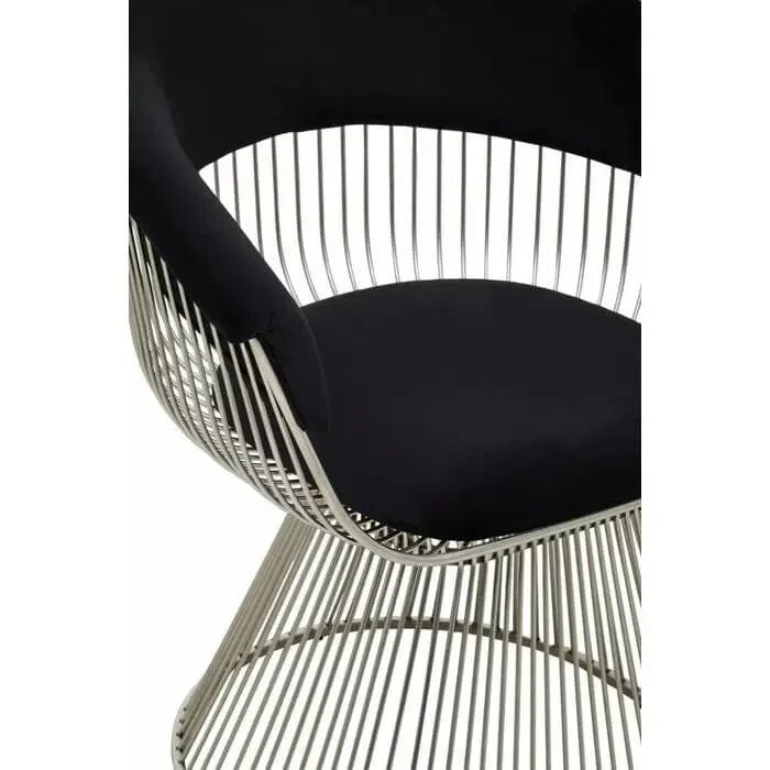 Black Velvet Accent Chair Silver Frame Retro Modern Art Deco Lounge - Kwikley