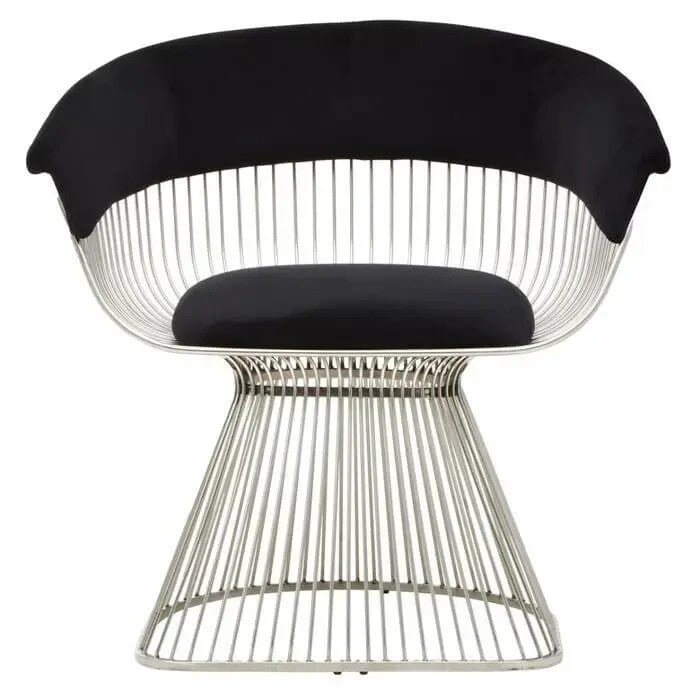 Black Velvet Accent Chair Silver Frame Retro Modern Art Deco Lounge - Kwikley