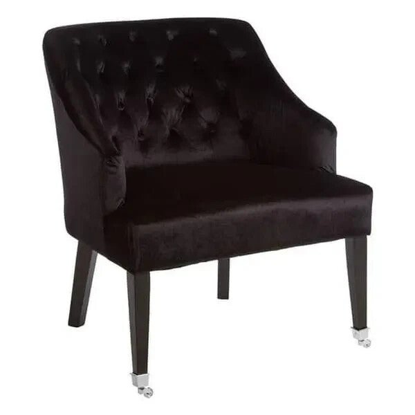 Black Velvet Accent Chair – Tufted Back Armchair with Wood Legs 200kg - Kwikley