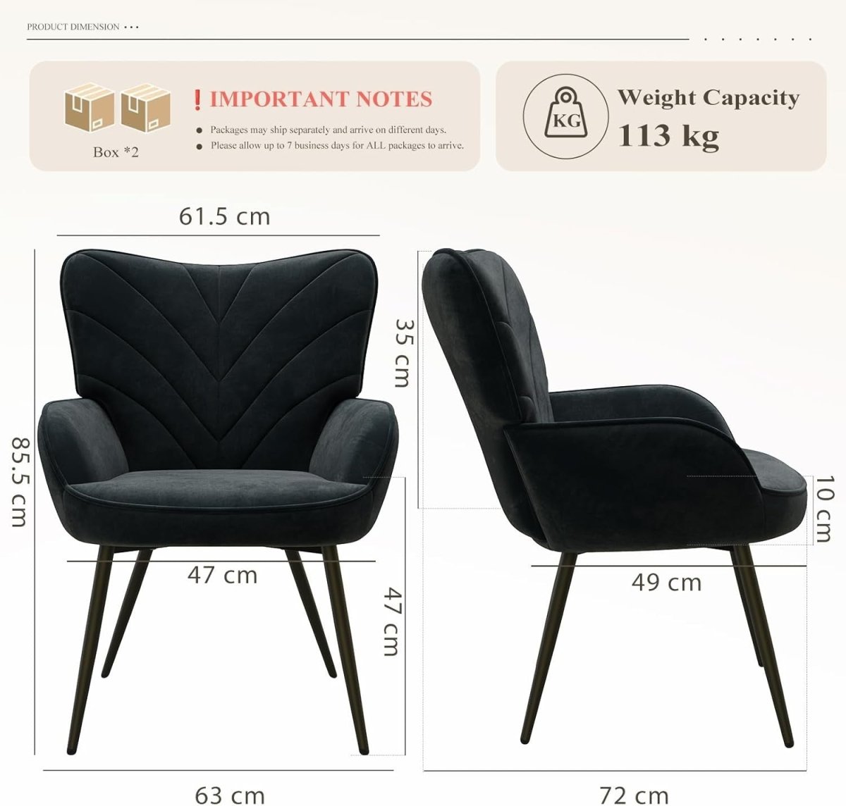 Black Velvet Lounge Accent Chair Wide Seat Metal Legs - Kwikley