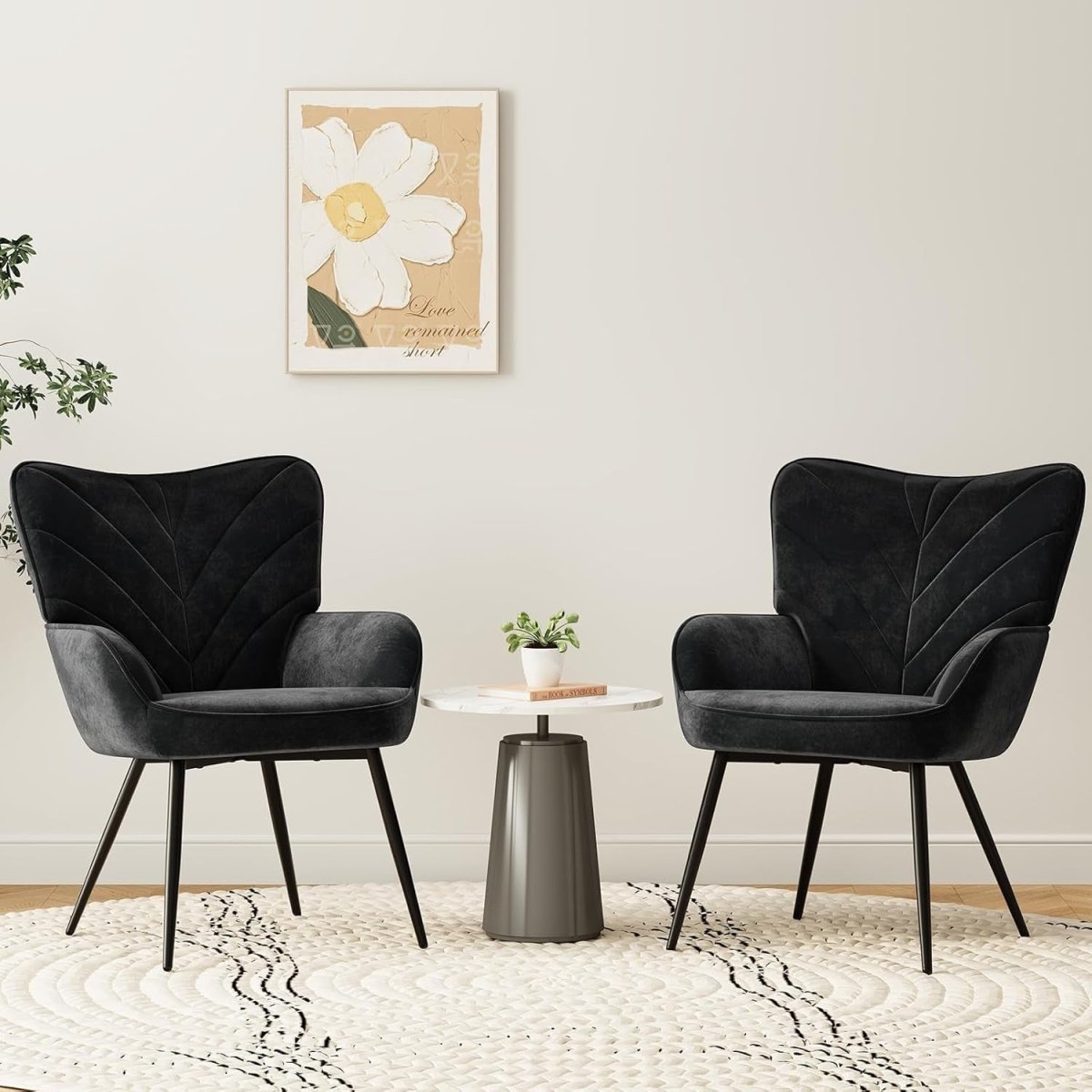 Black Velvet Lounge Accent Chair Wide Seat Metal Legs - Kwikley