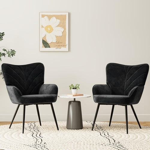 Black Velvet Lounge Accent Chair Wide Seat Metal Legs - Kwikley