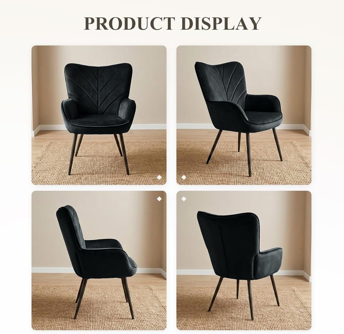 Black Velvet Lounge Accent Chair Wide Seat Metal Legs - Kwikley